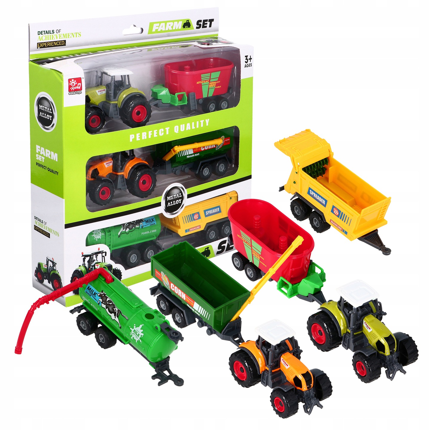 Žaislinių 2 x traktorių ir 4 x priekabų rinkinys
