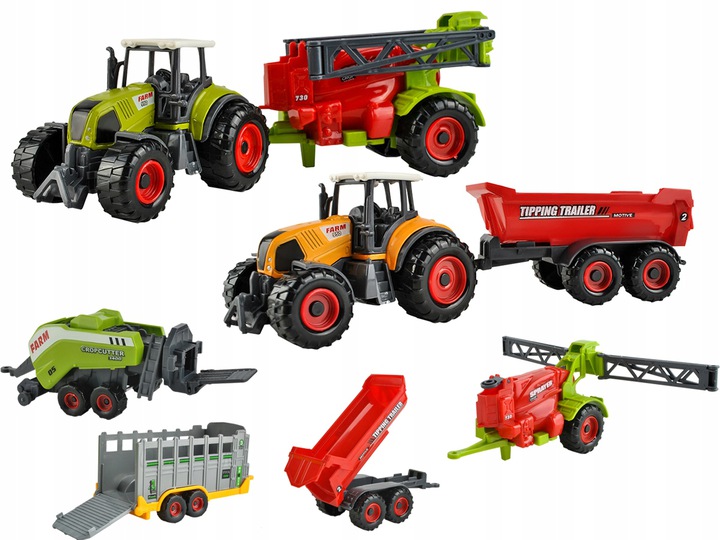 2 x traktorių komplektas, 4 x žemės ūkio padargai