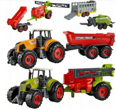 2 x traktorių komplektas, 4 x žemės ūkio padargai