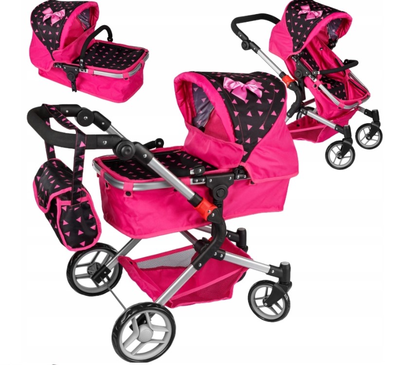 Lėlės vežimėlis Kinderplay (juodas / rožinis)