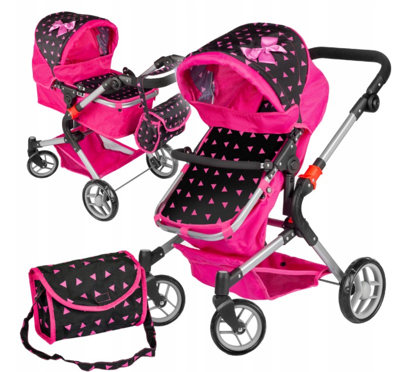 Lėlės vežimėlis Kinderplay (juodas / rožinis)